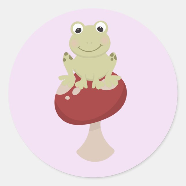 Pegatina Redonda Rana en hongo (Anverso)