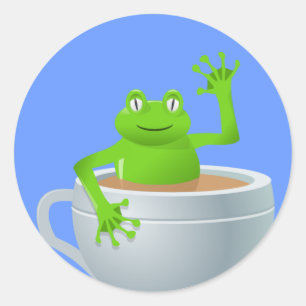 Pegatina Redonda Rana en un té
