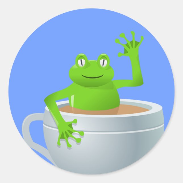 Pegatina Redonda Rana en un té (Anverso)