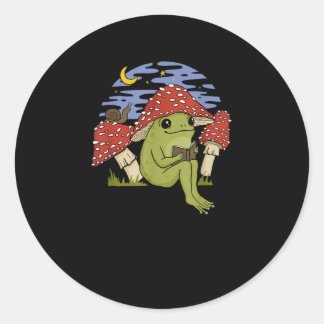 Pegatina Redonda Rana fanática de los libros con sombrero de hongo