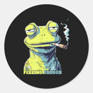 Pegatina Redonda Rana fumando cigarrillo divertida ranita