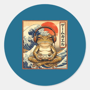 Pegatina Redonda Rana japonesa de juegos Gran Ola