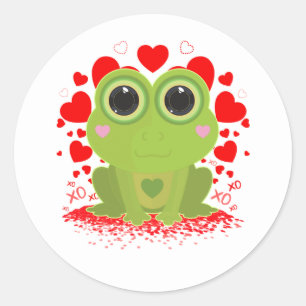 Pegatina Redonda Rana Kawaii Adorable Corazones XOXO Amor Animal