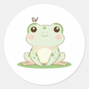 Pegatina Redonda Rana Kawaii con Diseño de Naturaleza Lindo y Marip