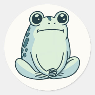 Pegatina Redonda Rana meditando zen con cara de póker