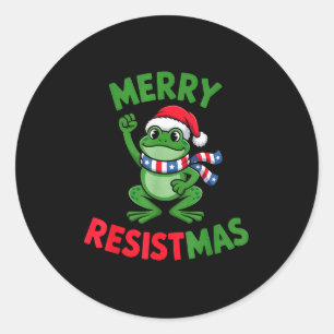 Pegatina Redonda Rana Retro Feliz Resistmas Divertida Navidad Polít