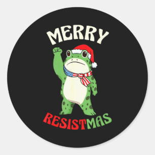 Pegatina Redonda Rana Retro Feliz Resistnavidad Divertida Política