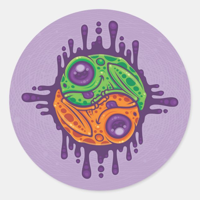 Pegatina Redonda Rana Trippy Drippy Yin Yang (Anverso)