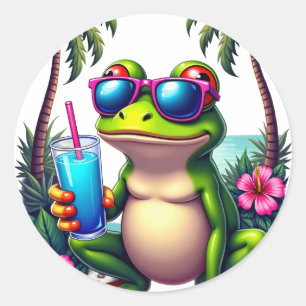 Pegatina Redonda Rana Tropical Y2K Retro Teléfono Móvil Flip Gruñón
