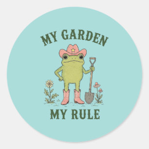 Pegatina Redonda Rana Vaquera Jardinería Mi Jardín Mi Regla