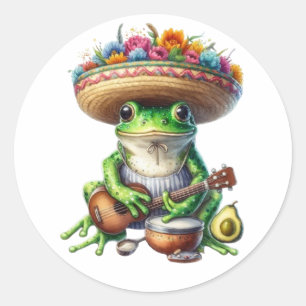 Pegatina Redonda Rana verde musical