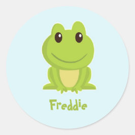 Pegatina Redonda Rana verde suave en azul