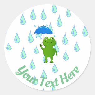 Pegatina Redonda Rana y lluvia kawaii