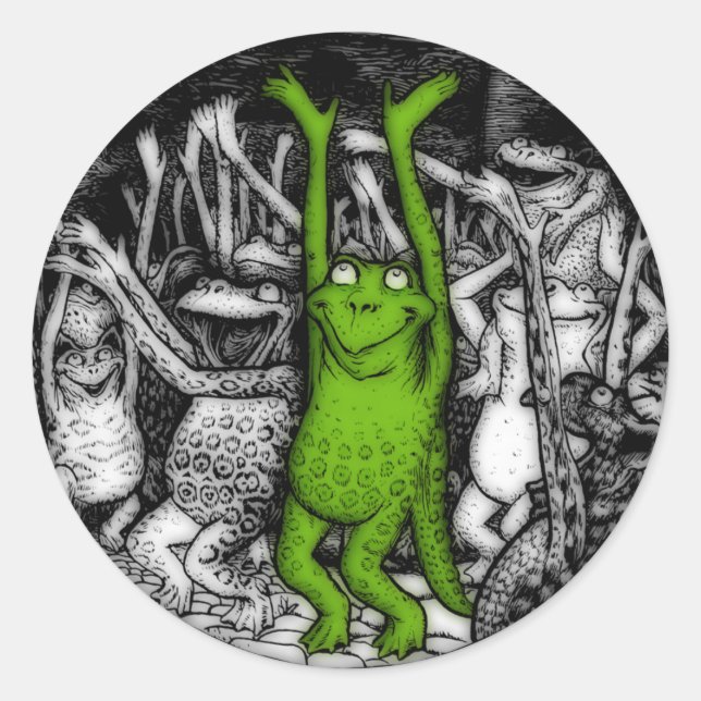 Pegatina Redonda Ranas alentadoras (Anverso)