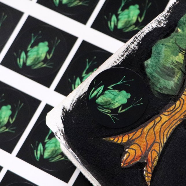 Pegatina Redonda Ranas artísticas de rana de árbol lindo Me encanta (Subido por el creador)