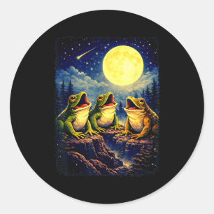Pegatina Redonda Ranas aullando en la montaña lunar bosque meme