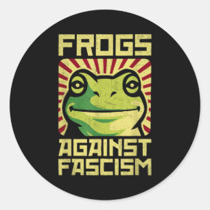 Pegatina Redonda Ranas Contra el Fascismo Protestan Democracia Frog