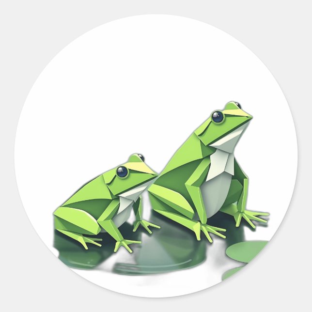 Pegatina Redonda Ranas de origen en estilo geométrico (Anverso)
