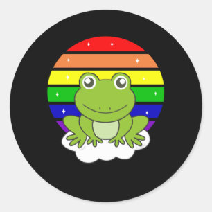Pegatina Redonda Ranas Kawaii Purpurina del arcoiris de rana