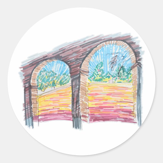 Pegatina Redonda Rancho arcoiris (Anverso)