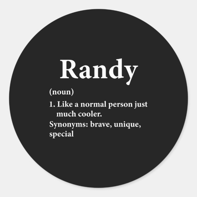 Pegatina Redonda Randy Name Definition Funny D  (Anverso)