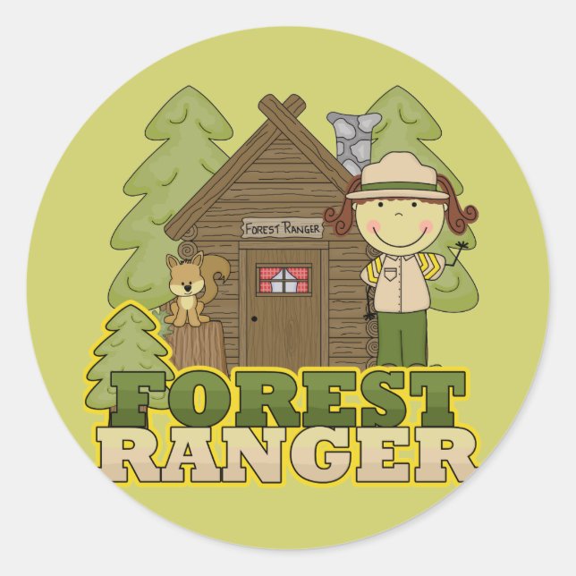 Pegatina Redonda Ranger Forestal - Chica Brunette (Anverso)