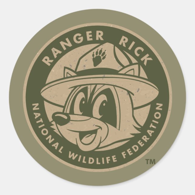 Pegatina Redonda Ranger Rick | Logo de Rick Khaki (Anverso)