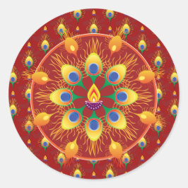 Pegatina Redonda Rangoli, la pluma de los pavos reales