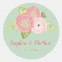 Ranunculus Mint Floral Wedding Stickers