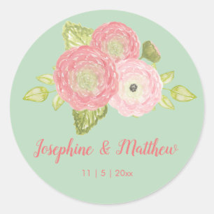 Pegatina Redonda Ranunculus Mint Floral Wedding Stickers