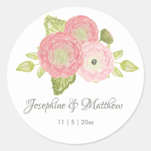 Pegatina Redonda Ranunculus Peach Floral Wedding Stickers