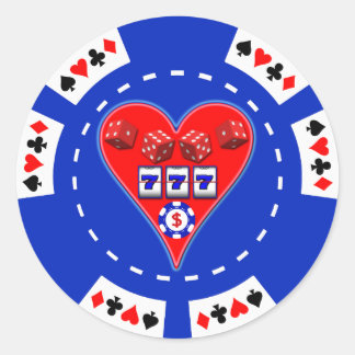 PEGATINA REDONDA RANURAS DE CORAZÓN Y CHIP DE POKER DICE