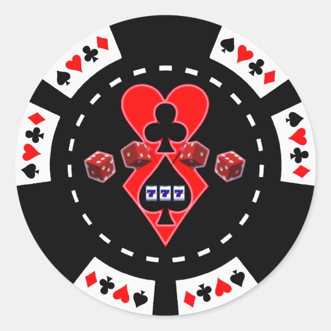 PEGATINA REDONDA RANURAS DE TARJETAS Y CHIP DE POKER DE DICE (Anverso)
