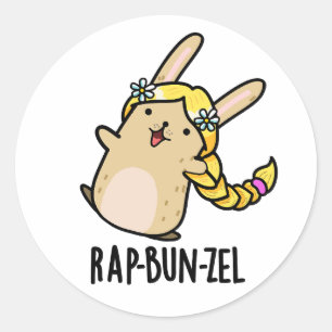 Pegatina Redonda Rap-bun-zel Funny Bunny Pun