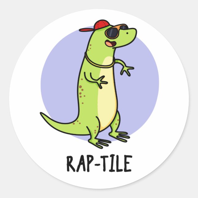 Pegatina Redonda Rap-tile Funny Reptile Lizard Pun (Anverso)