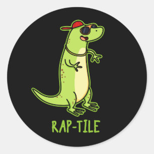 Pegatina Redonda Rap-tile Funny Reptile Lizard Pun Dark BG