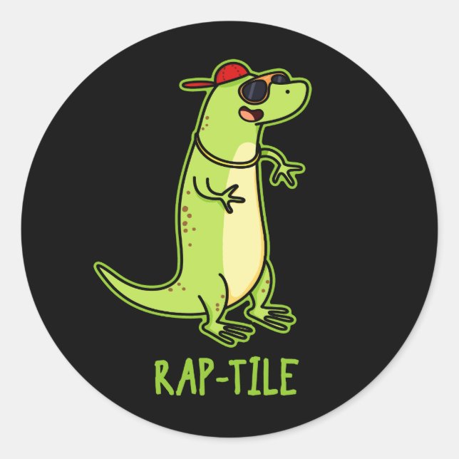 Pegatina Redonda Rap-tile Funny Reptile Lizard Pun Dark BG (Anverso)