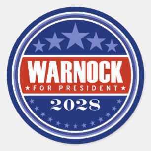 Pegatina Redonda Raphael Warnock para Presidente 2028