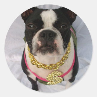 Pegatina Redonda Rapper de Boston Terrier