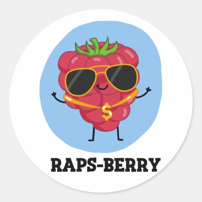 Pegatina Redonda Raps-berry Funny Rapper Raspberry Pun (Anverso)