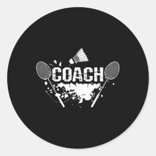 Pegatina Redonda Raqueta Smash Shuttle Entrenador Bádminton