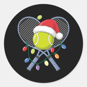 Pegatina Redonda Raquetas de tenis de Navidad Bola Santa Sombrero L