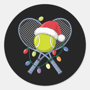 Pegatina Redonda Raquetas de Tenis de Navidad Bola Sombrero de Sant