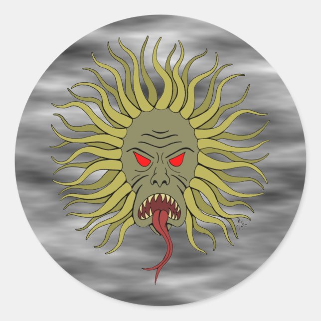 Pegatina Redonda Raro arte de terror en la cara (Anverso)