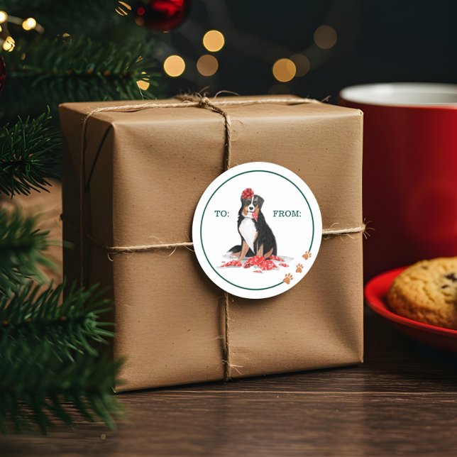 Pegatina Redonda Raro perro acuarela mascota birmana de montaña reg (Naughty Dog Watercolor Burnese Mountain Chew Gift Classic Round Sticker)