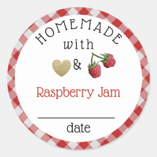 Pegatina Redonda Raspberry casera moderna Jam Gingham