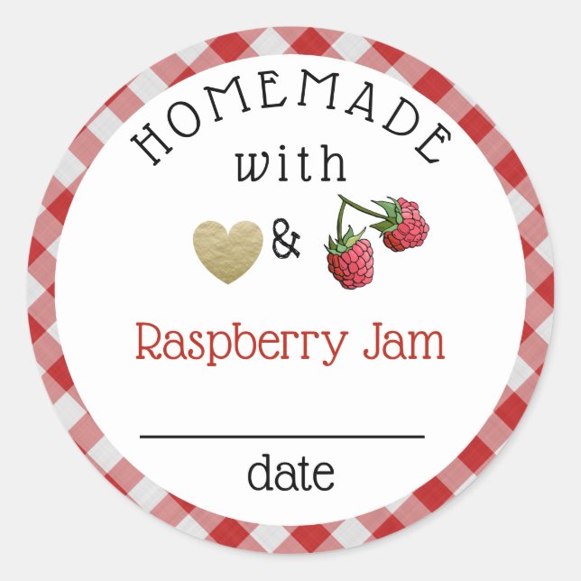 Pegatina Redonda Raspberry casera moderna Jam Gingham (Anverso)