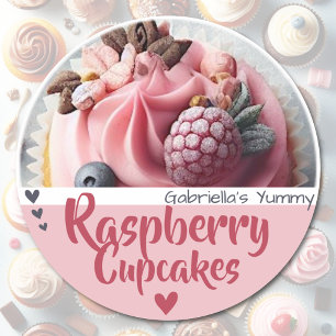 Pegatina Redonda Raspberry Cupakes Cake Photo Template Baking Label