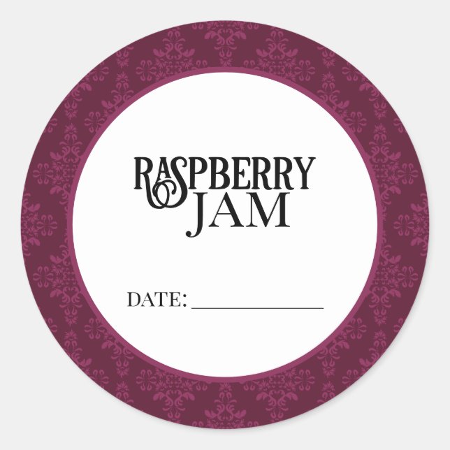 Pegatina Redonda Raspberry Jam Canning Lid Labels (Anverso)