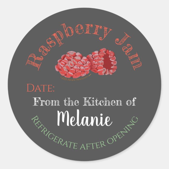Pegatina Redonda Raspberry Jam Chalk Art Canning Jar Lid (Anverso)